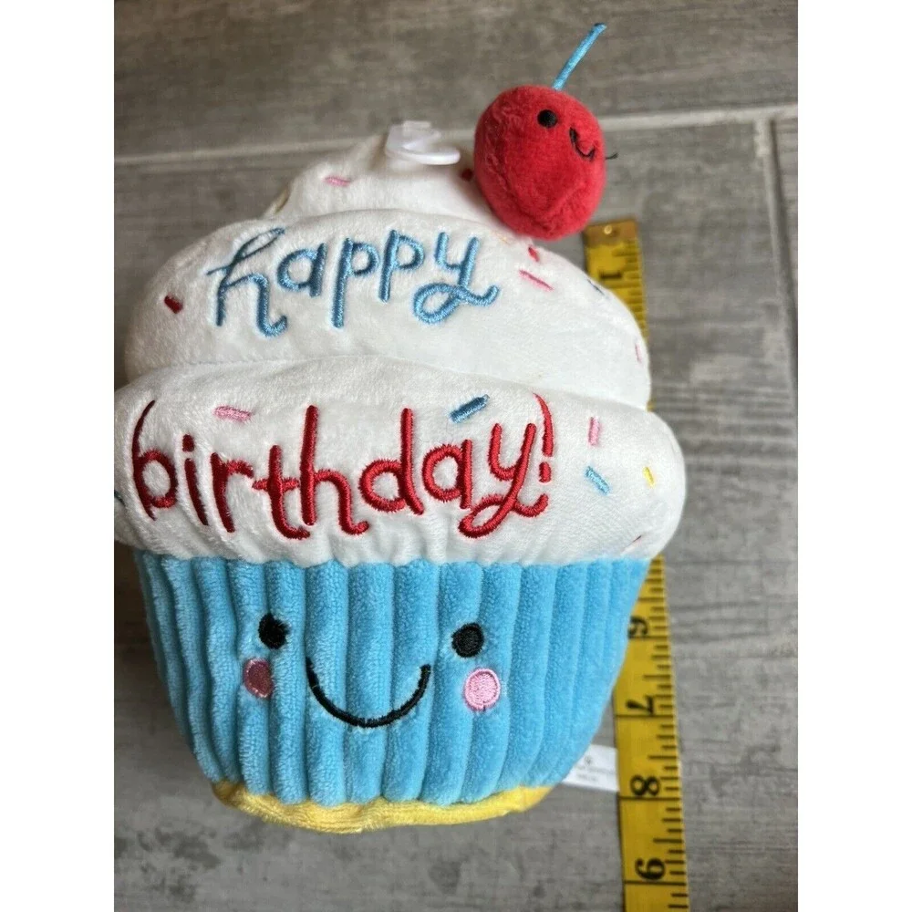 Happy Birthday Cupcake Stuffed Plush Animal Toy Gift NEW Throw Pillow Cute Decor